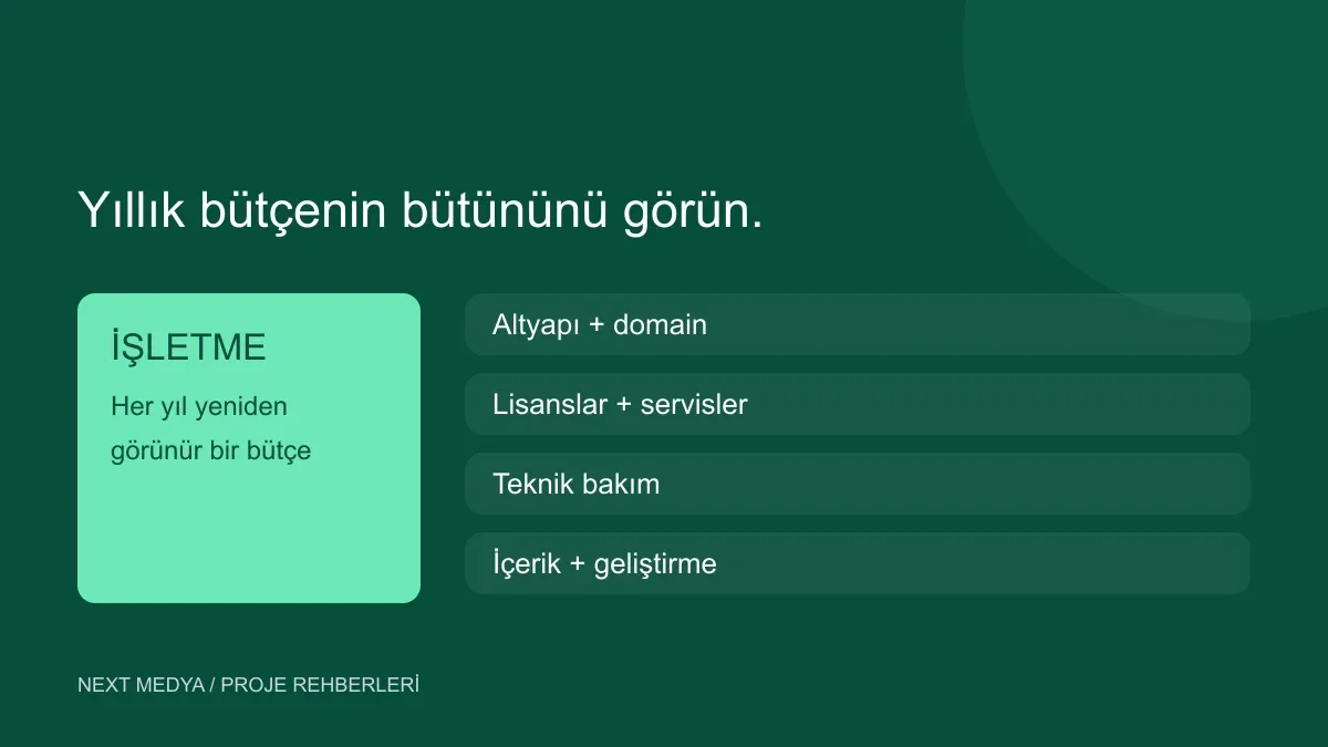 Altyapı, lisans, bakım ve geliştirme için yıllık gider modeli