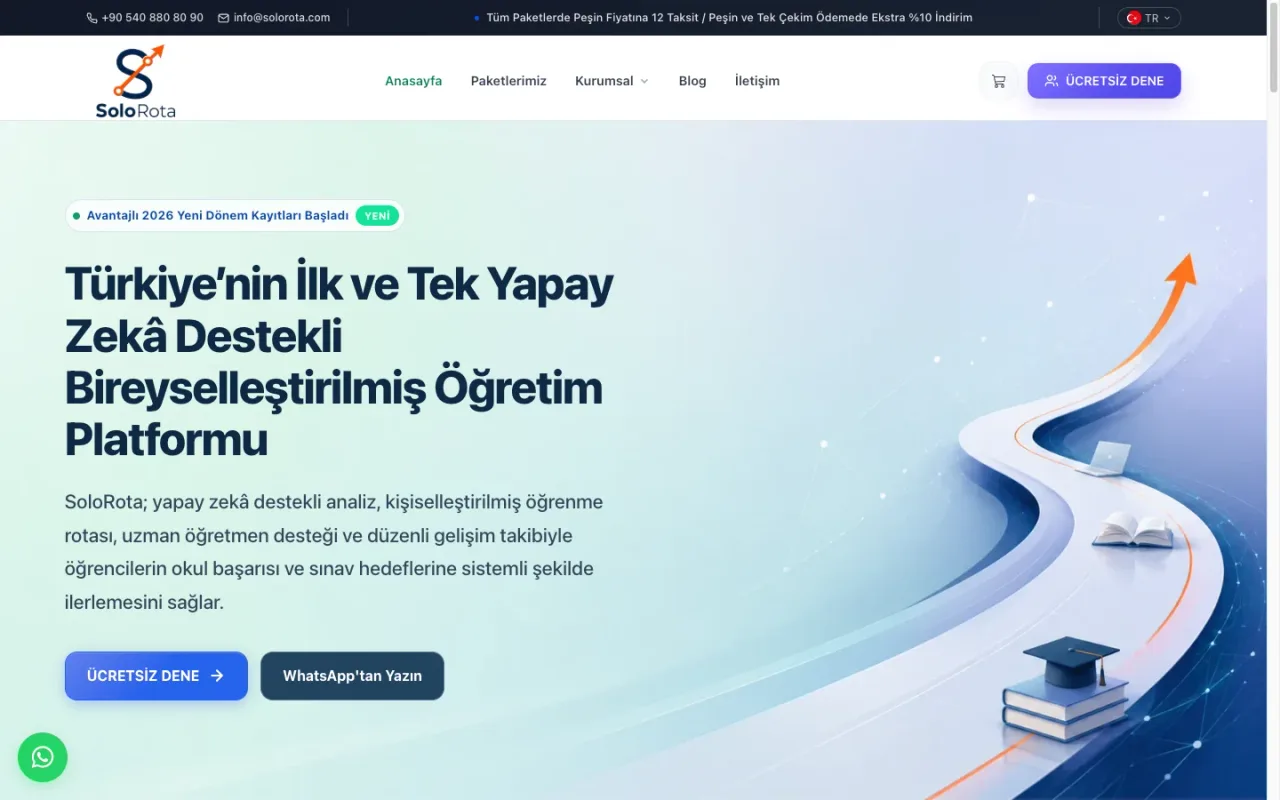 SoloRota Online Eğitim Platformu Web Sitesi web sitesinin masaüstü görünümü