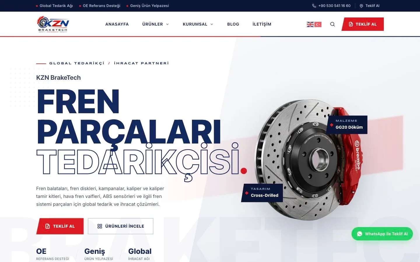 KZN Braketech masaüstü ana sayfası