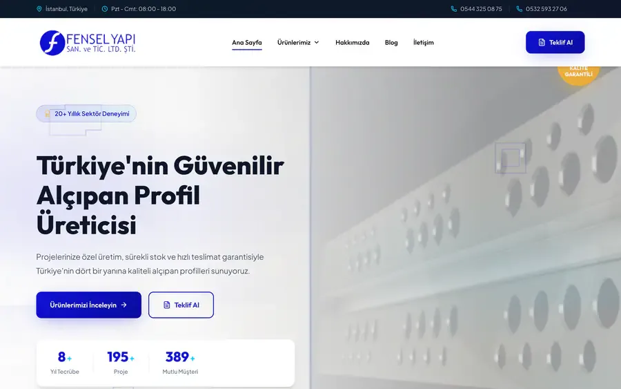 Fuga Profilleri alçıpan profil üretici web sitesi ana sayfa tasarımı