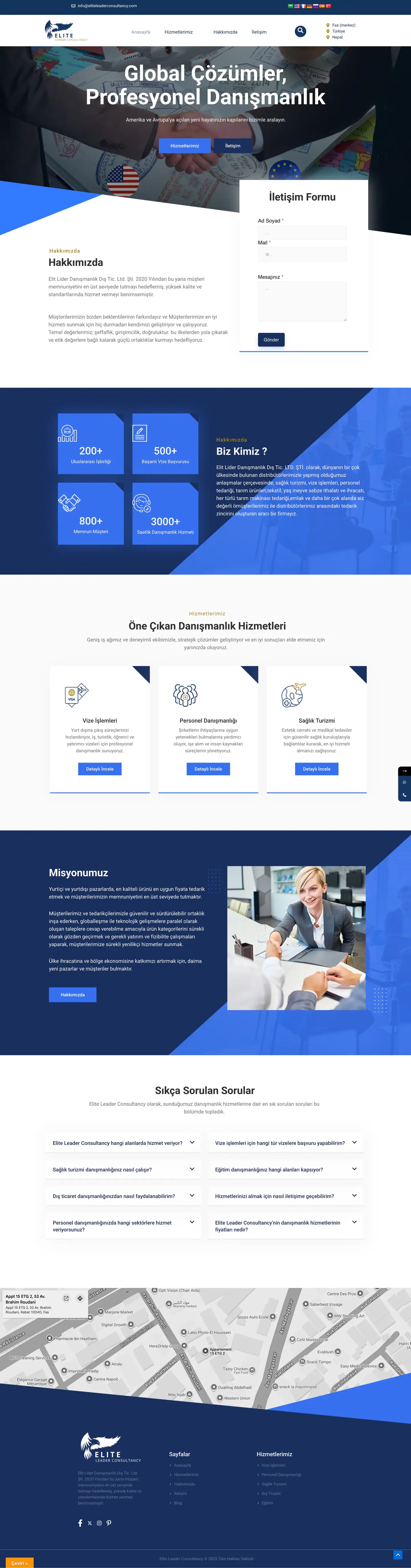 Elite Leader Consultancy web sitesi ana sayfa ve danışmanlık akışı — full page tasarım görünümü