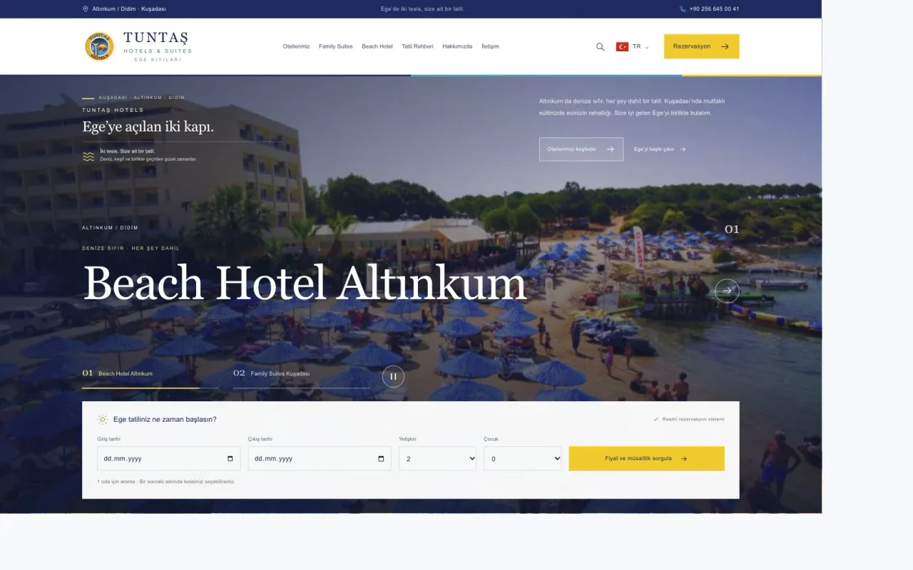 Tuntaş Hotels Web Sitesi web sitesinin masaüstü görünümü