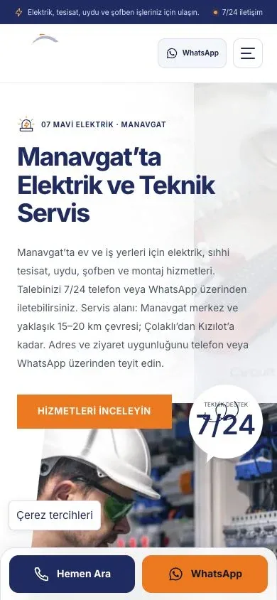 07 Mavi Elektrik Web Sitesi web sitesinin gerçek mobil ekranı