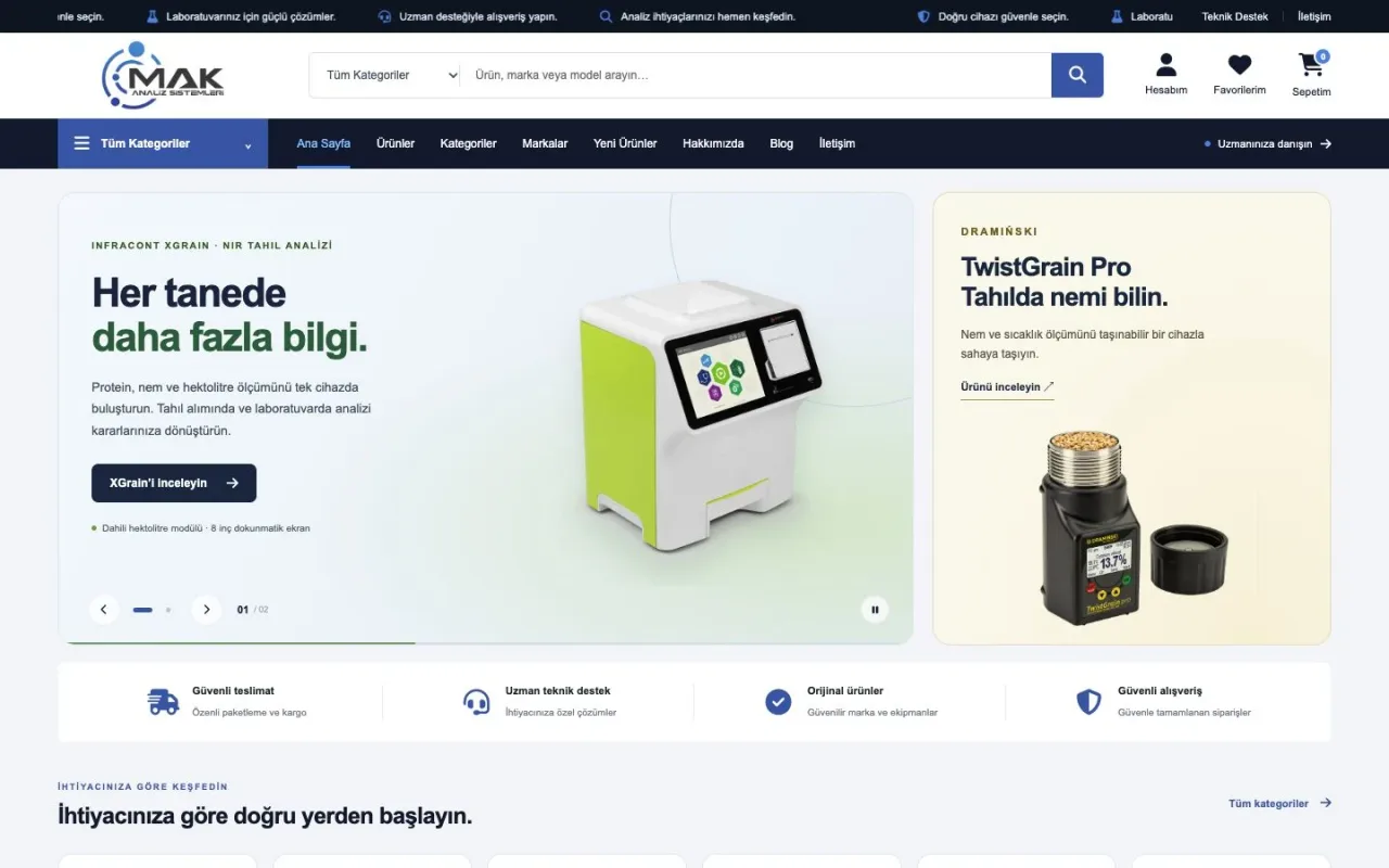 MAK Analiz Market Web Sitesi web sitesinin gerçek masaüstü ekranı