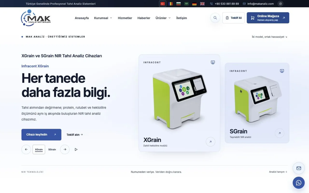 MAK Analiz Laboratuvar ve Ölçüm Cihazları Web Sitesi web sitesinin masaüstü görünümü