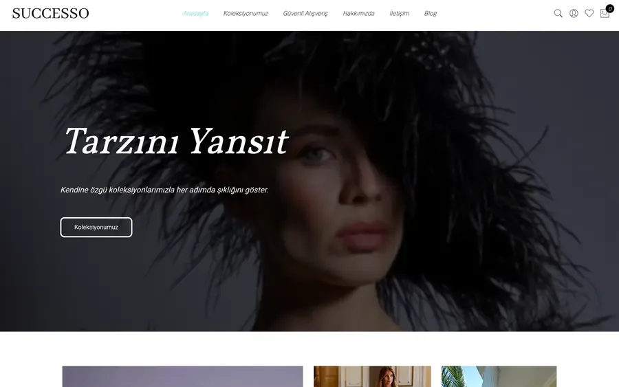 Successo moda e-ticaret web sitesi ana sayfa tasarımı