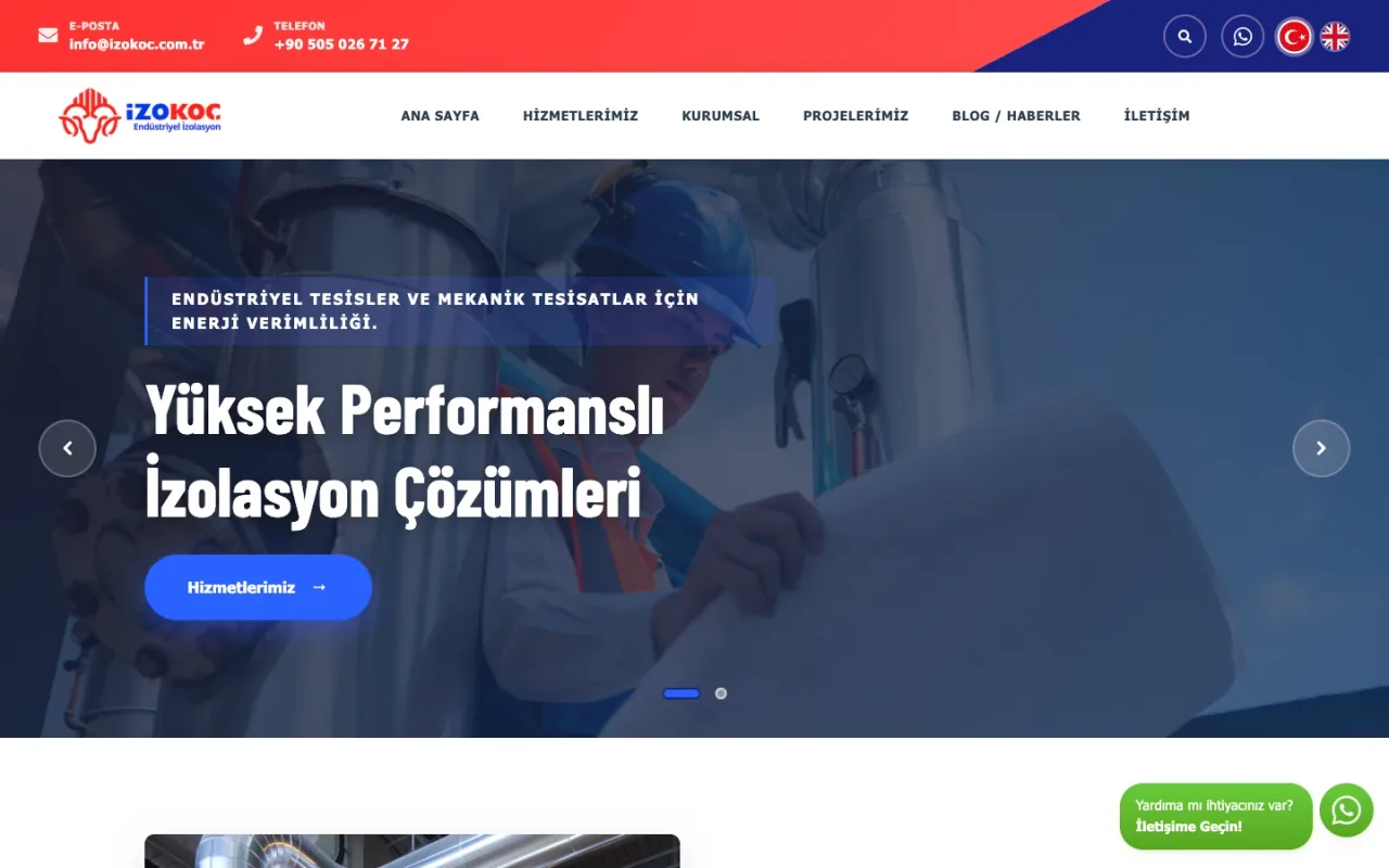 İzokoç Endüstriyel İzolasyon Web Sitesi web sitesinin gerçek masaüstü ekranı