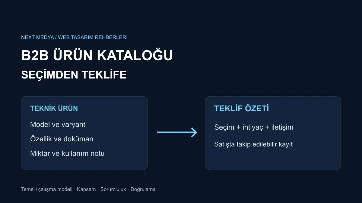 Katalog ve teklif akışı için adımları gösteren çalışma şeması