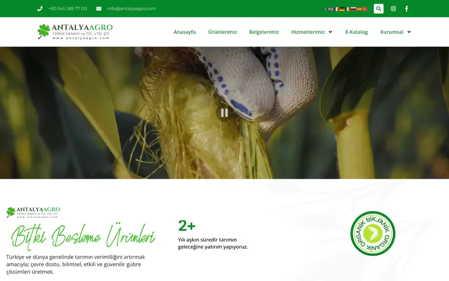 Antalya Agro tarım ürünleri web sitesi ana sayfa tasarımı