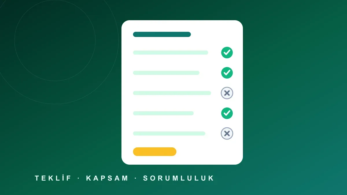 Kalemleri dahil ve hariç olarak işaretlenmiş soyut bir kurumsal web sitesi teklif belgesi