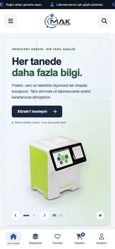 MAK Analiz Market Web Sitesi web sitesinin gerçek mobil ekranı
