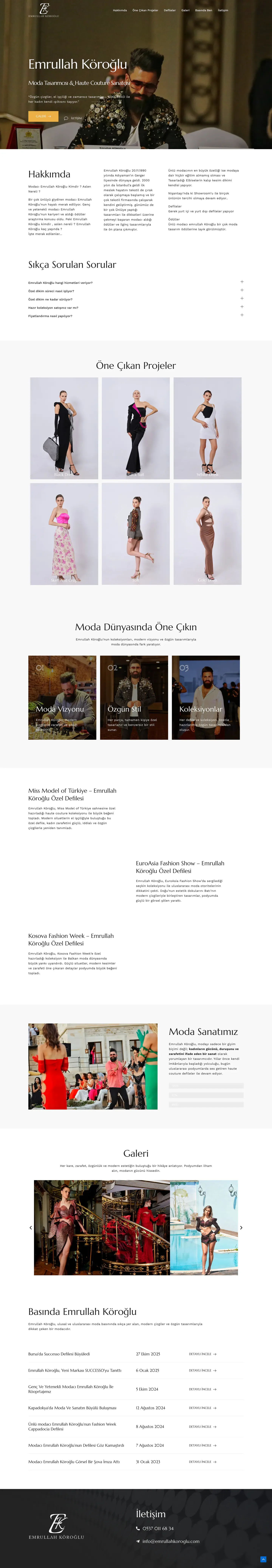 Emrullah Köroğlu web sitesi ana sayfa ve kişisel marka portföyü — full page tasarım görünümü