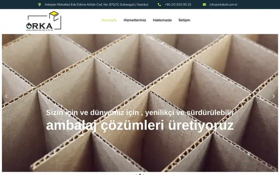 Orka Koli ambalaj ve kutu çözümleri web sitesi ana sayfa tasarımı