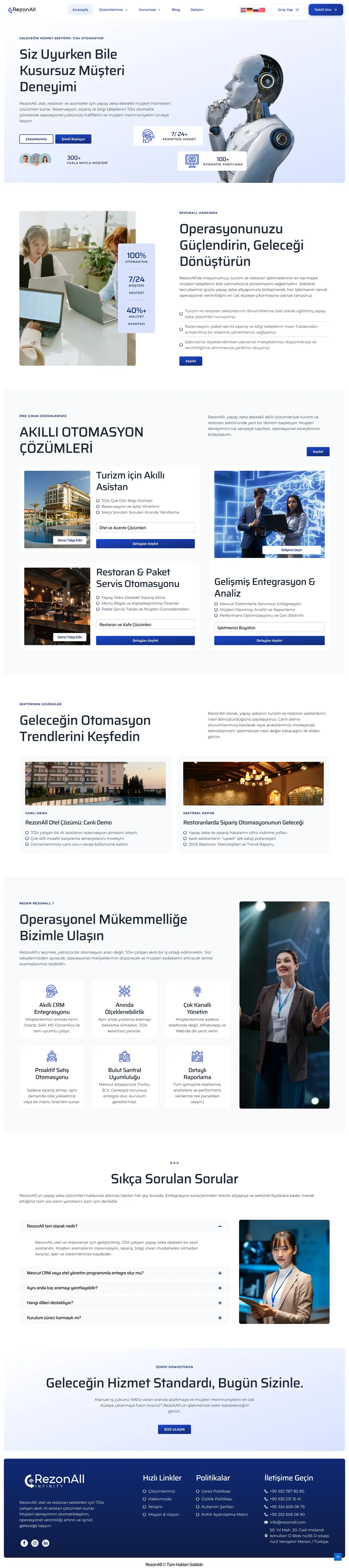 RezonAll web sitesi ana sayfa ve otomasyon akışı — full page tasarım görünümü