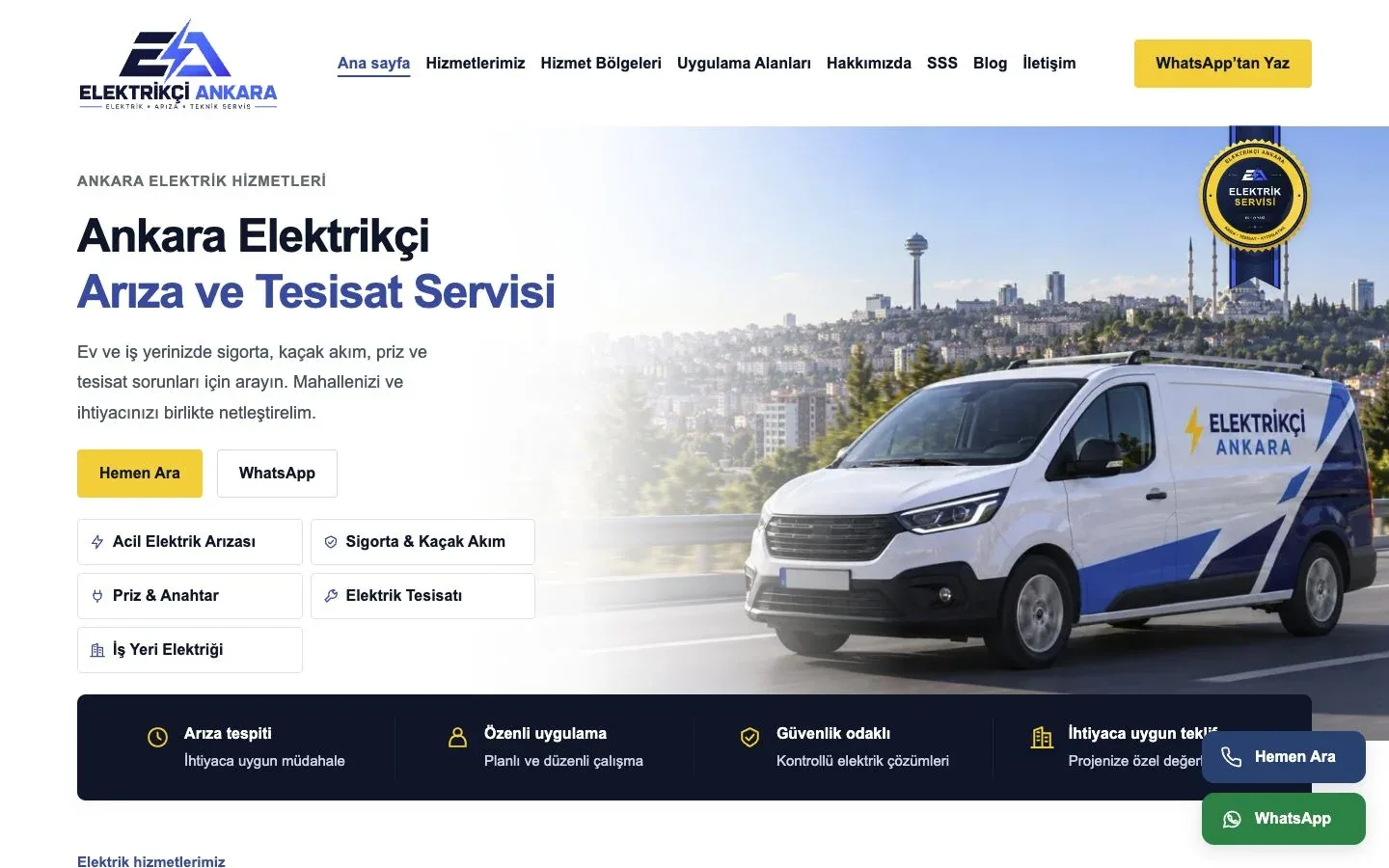 Ankara Elektrikçi masaüstü ana sayfası